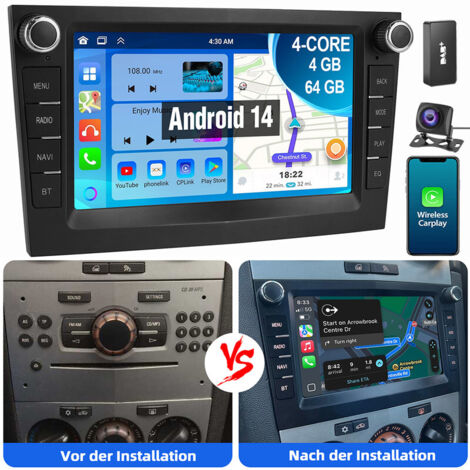Pour Opel Corsa C D Zafira B Astra G H Combo Vivara Vivaro Android14 Carplay Autoradio GPS RDS 4+64G DAB CAM