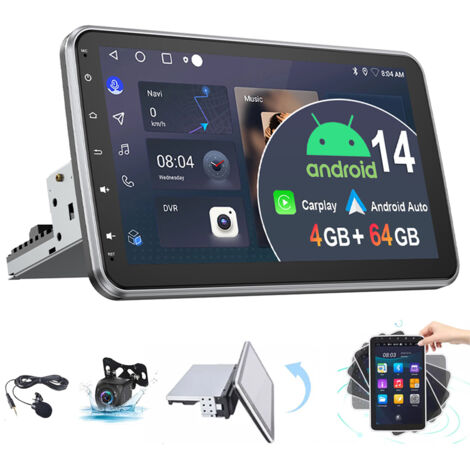 Autoradio Android 14 1Din 10.1 Ecran pivotant 360°avec Carplay GPS BT WIFI FM Radio 2+32G CAM