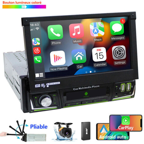 Autoradio stéréo 7" simple DIN CarPlay GPS WIFI écran rabattable - 2+64G DAB+ CAM