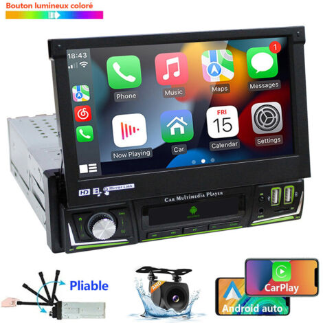 Autoradio stéréo 7" simple DIN CarPlay GPS WIFI écran rabattable - 4+64G CAM
