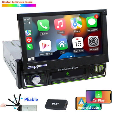 Autoradio stéréo 7" simple DIN CarPlay GPS WIFI écran rabattable - 2+64G DAB+