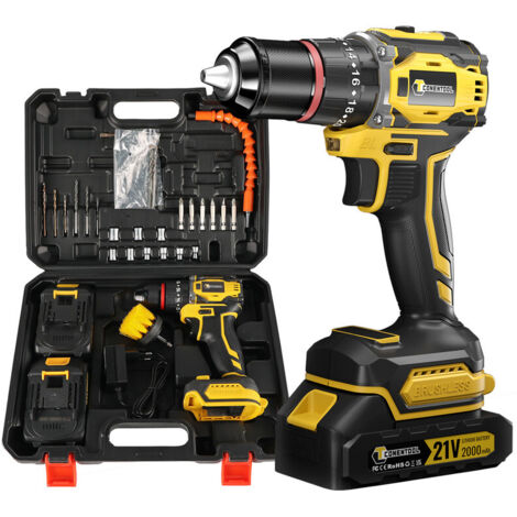 Perceuse-visseuse sans fil 18V avec 2 batteries 2.0Ah – Moteur Brushless – Couple 52Nm – Vitesse 0-1800RPM – 27 accessoires inclus (1/5)