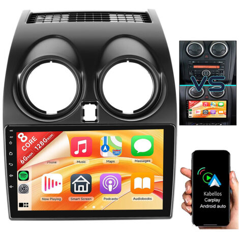 Caméra GPS d'AutoRadio 4G Carplay Android 14 pour Nissan Qashqai J10 2007-2013 - 6+128G