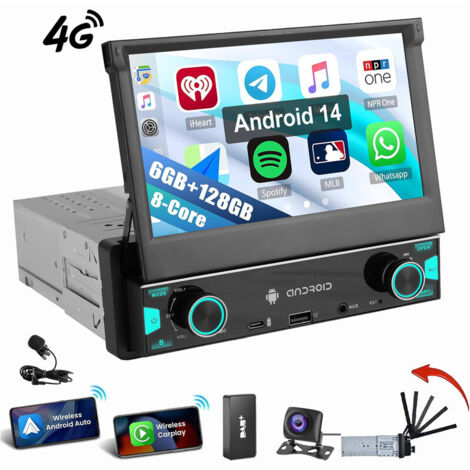 Autoradio 1 DIN CarPlay Écran tactile Bluetooth GPS Navi 6+128GB 4G LTE 6+128G DAB CAM MIC