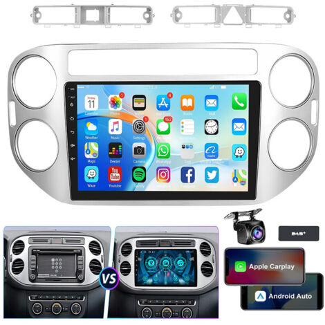 Autoradio 9 pouces CarPlay pour VW Tiguan 2010-2016 Android 14, navigation GPS, BT, FM - 4+64G DAB+ CAM