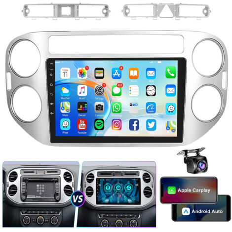 Autoradio 9 pouces CarPlay pour VW Tiguan 2010-2016 Android 14, navigation GPS, BT, FM - 2+64G CAM