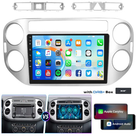 Autoradio 9 pouces CarPlay pour VW Tiguan 2010-2016 Android 14, navigation GPS, BT, FM - 2+64G DAB+