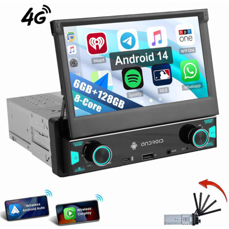 Autoradio 1 DIN CarPlay Écran tactile Bluetooth GPS Navi 6+128GB 4G LTE 6+128G