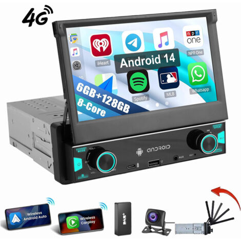 Autoradio 1 DIN CarPlay Écran tactile Bluetooth GPS Navi 6+128GB 4G LTE 6+128G DAB CAM