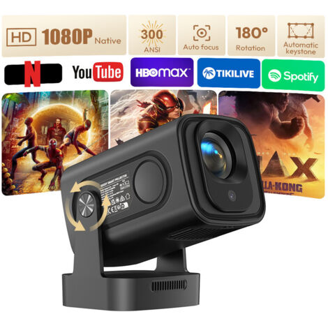 Vidéoprojecteur 4K 25000 lumens – Full HD 1080p – Wi-Fi 6 et Bluetooth 5.4 – Projection 40-200 pouces – Autofocus et rotation 180° - Bluetooth5