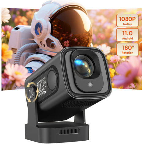 Mini Videoprojecteur 4K Supportée Android 11, Mini Projecteur 5G WiFi 6 BT 5.4 1080P Full HD Native, Videoprojecteur Portable Correction Trapézoïdale Horizontale Automatique Rotatif à 180° noir
