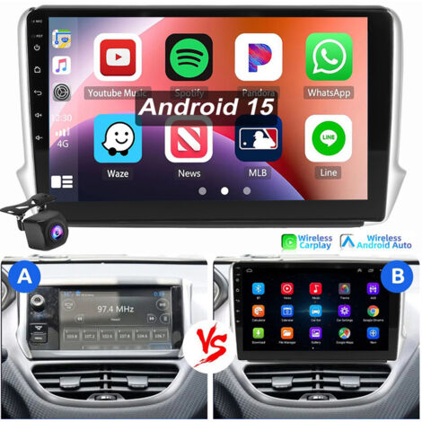 Autoradio Android 15 pour Peugeot 208/2008 2012-2018 GPS RDS WIFI CarPlay 4+64G CAM