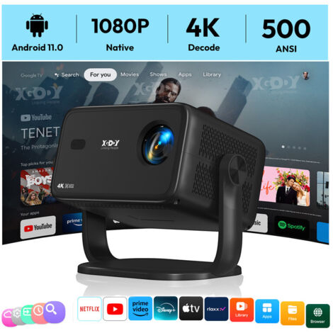 XGODY Smart Projector vidéoprojecteur Portable, écran réglable 1080P Full HD 60 à 200 Pouces, 3M de Projection, Applications et Jeux intégrés - Version française Noir+ 8GB ROM