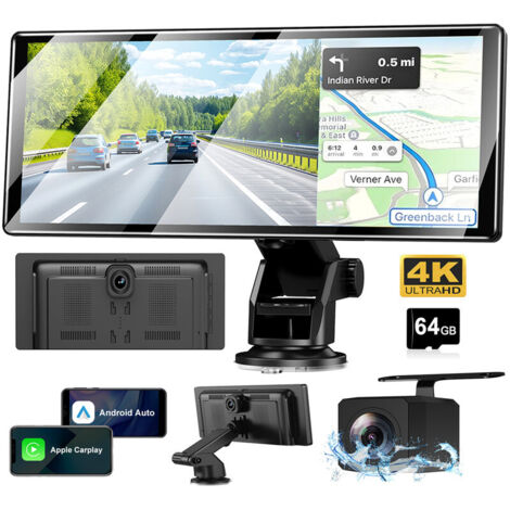 Autoradio portable 11,3 pouces 4K Android Auto avec écran tactile sans fil BT CarPlay - 64G (1/5)