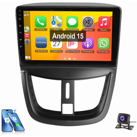 Autoradio Android 15 avec Apple Carplay pour Peugeot 207 (2006-2015) GPS WIFI BT RDS 4+64G CAM
