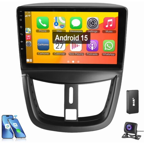 Autoradio Android 15 avec Apple Carplay pour Peugeot 207 (2006-2015) GPS WIFI BT RDS 4+64G DAB CAM