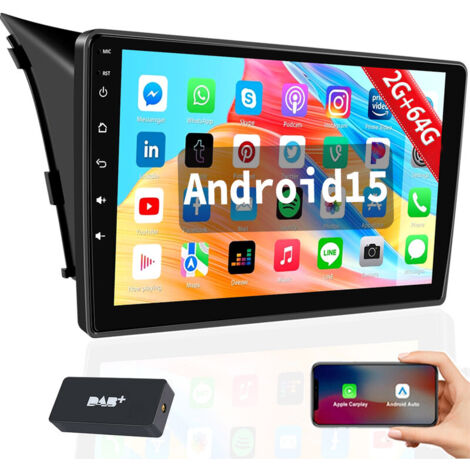 Autoradio Android 15, navigation GPS, Wi-Fi, Carplay, pour Hyundai I30 (2012-2016) - 2+64G DAB+