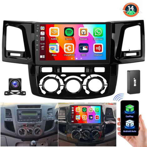 Autoradio Android 15 CarPlay pour Toyota Hilux 2005-2014, navigation GPS, RDS, WiFi - 4+64G DAB+ CAM