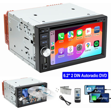 Autoradio 2 DIN filaire Carplay Android Auto avec DVD/CD caméra FM AM RDS USB Bluetooth 6.2"