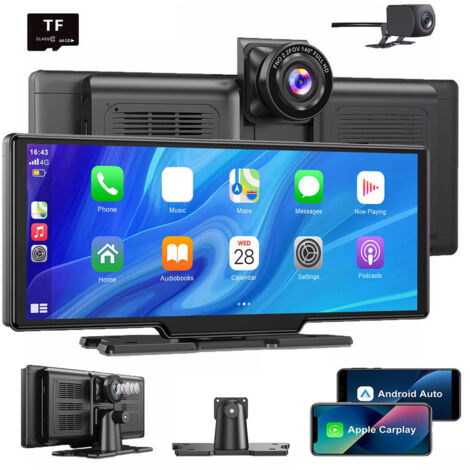 Caméra de recul 4K HD 10,26 pouces pour voiture, Android, Apple CarPlay, 64 Go