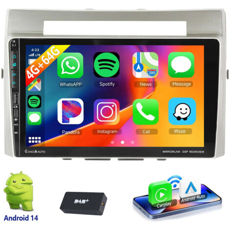 Autoradio Android 14 Carplay GPS NAVI pour Toyota Corolla Verso 2003-2009 - 4+64G DAB+