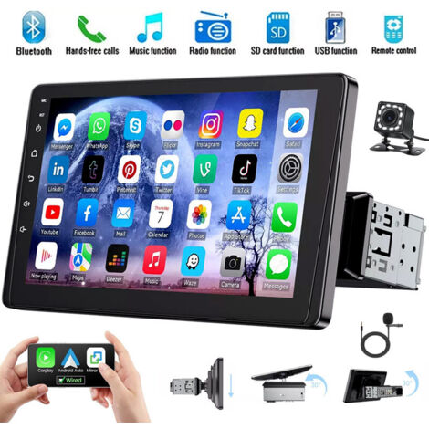 Autoradio rotatif 9" simple 1DIN avec lecteur Apple CarPlay MP5 et radio SWC 12CAM MIC