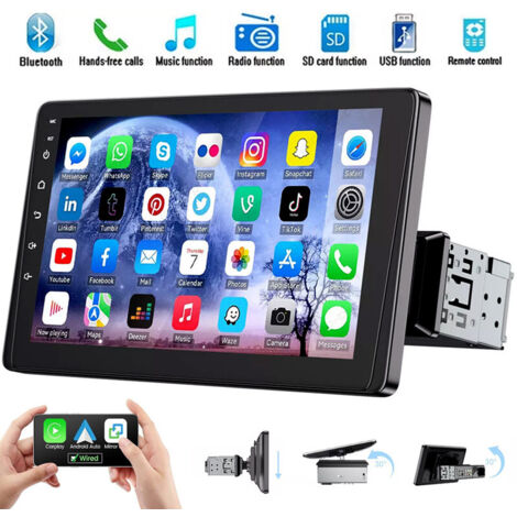 Autoradio rotatif 9" simple 1DIN avec lecteur Apple CarPlay MP5 et radio SWC
