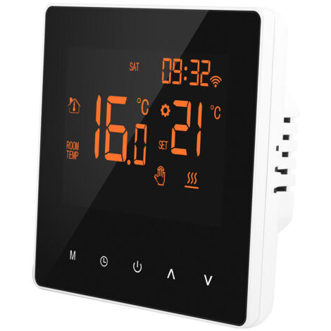 Thermostat radiateur électrique CONENTOOL, Thermostat pour Chauffage Au Sol électrique 16A, Thermostat de Chauffage Programmable avec Grand écran LCD, pour la maison, Blanc, Police orange, avec WiFi
