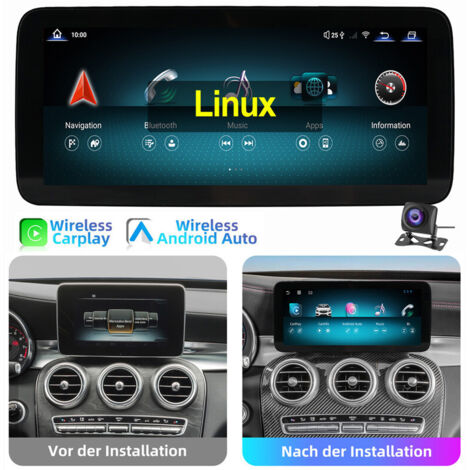 Linux Autoradio Android Auto Carplay NTG5.0 pour Mercedes Classe C/GLC/V W205 X253 10,25" AHD CAM