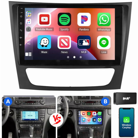 Autoradio Carplay Android 15 pour Mercedes Benz CLS Classe E W211 W219 GPS Navi BT 4+64G DAB