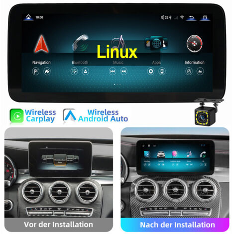 Linux Autoradio Android Auto Carplay NTG5.0 pour Mercedes Classe C/GLC/V W205 X253 10,25" 12CAM CAM