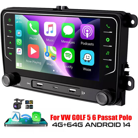 7" Radio stéréo Carplay Android 14 4+64G GPS NAV pour VW Golf MK5 6 Tiguan Touran - 4+64G DAB+ (1/5)