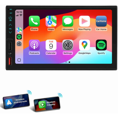 KTTCORLP Autoradio Linux 7″ Sans Fil CarPlay & Android Auto – Compatible 2007-2015, DSP, Bluetooth, FM/AM, USB, Blanc
