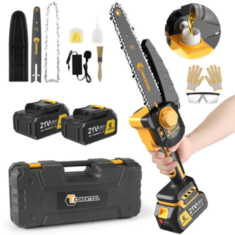 CONENTOOL Tronçonneuse à batterie, Tronçonneuse 8 pouces, 4000mAh, 2 batteries, MINI Tronçonneuse sans fil avec Moteur Sans Balais, 2 chaînes, 2 barres de guidage de chaîne (1/5)