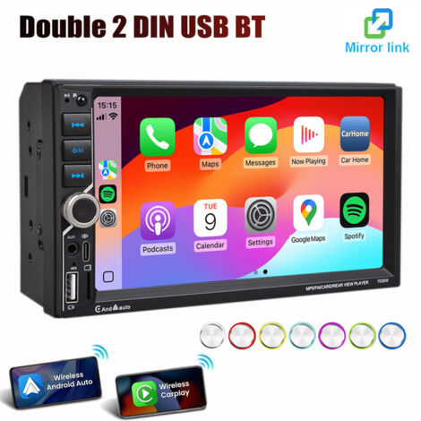 Autoradio 7 pouces 2 DIN Apple Carplay Android Auto USB BT5.0 AUX TF Écran tactile 7"
