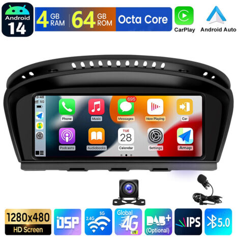 Autoradio Apple CarPlay Android 14 pour BMW Série 5 E60 E61 E90 GPS BT WIFI - 4+64G MIC CAM (1/5)