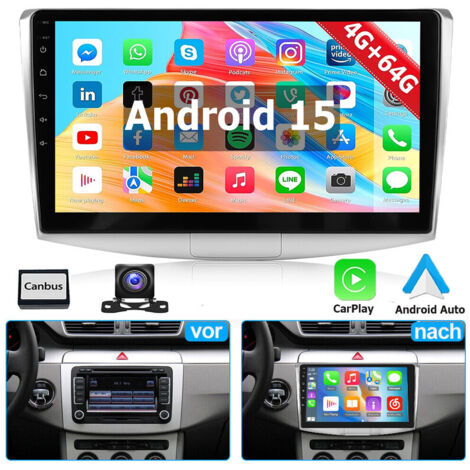 Pour VW Passat B6/B7/CC Carplay Android 14 Autoradio GPS Navi Radio BT RDS - 4+64G CAM