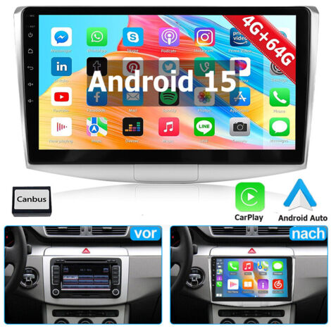 Pour VW Passat B6/B7/CC Carplay Android 14 Autoradio GPS Navi Radio BT RDS - 4+64G