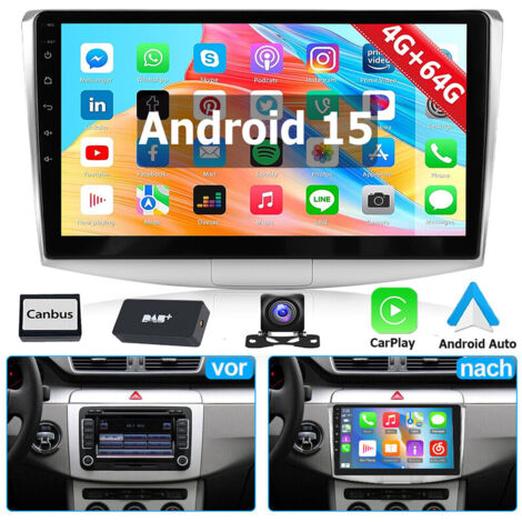 Pour VW Passat B6/B7/CC Carplay Android 14 Autoradio GPS Navi Radio BT RDS - 4+64G DAB+ CAM