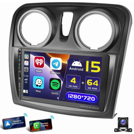 2G 64G sans Fil Carplay Android Autoradio pour Dacia Logan Dokker Duster Sandero Lodgy Renault Captur Symbol 7 Pouces Autoradio avec Android Auto GPS Navi WiFi Bluetooth FM/RDS/EQ/SWC Caméra de Recul
