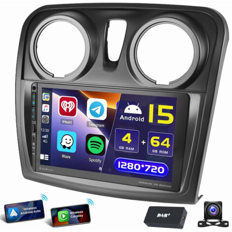 9 pouces pour Renault Dacia Logan Sandero 2 Autoradio Android 15 Carplay USB Type-C WIFI GPS 4+64G DAB CAM