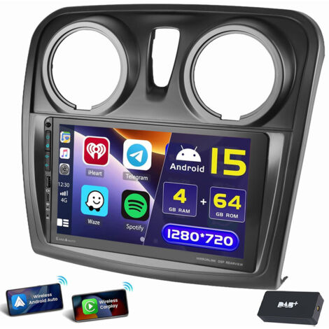 9 pouces pour Renault Dacia Logan Sandero 2 Autoradio Android 15 Carplay USB Type-C WIFI GPS 2+64G DAB