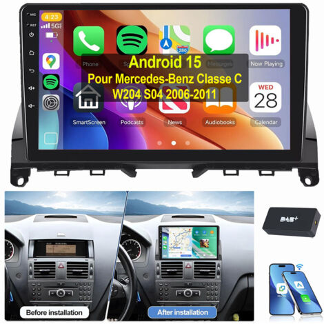 EZoneTronics Android Autoradio für Mercedes Benz C Klasse W204 C200 C230 C250 C300 C350 2008-2010 NTG4.0 mit Carplay Android Auto 9 Zoll Touchscreen GPS Navigation Bluetooth USB WLAN SWC 2G 32G