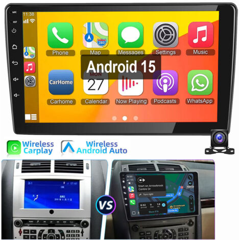Autoradio 9 pouces pour Peugeot 407 2004-2011 Android 15 Carplay GPS RDS BT WiFi 1+32G CAM