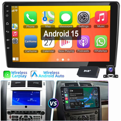 Autoradio 9 pouces pour Peugeot 407 2004-2011 Android 15 Carplay GPS RDS BT WiFi 1+32G DAB CAM