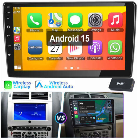 Autoradio 9 pouces pour Peugeot 407 2004-2011 Android 15 Carplay GPS RDS BT WiFi 2+64G DAB