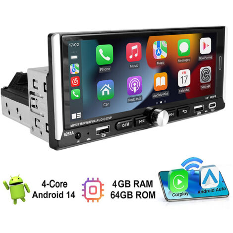 Autoradio 1 DIN avec écran Android 14 Carplay Navi Bluetooth WIFI - 4+64G