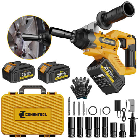Clé à chocs sans balais 21V avec 2 batteries 4.0Ah – Couple 1000N.m – Moteur Brushless – Accessoires pour réparation automobile