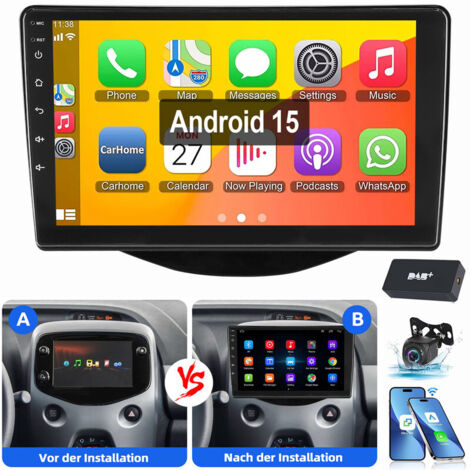 Autoradio 9 pouces Android 15 GPS RDS pour Toyota Aygo Citroën C1/Peugeot 108 4+64G DAB CAM