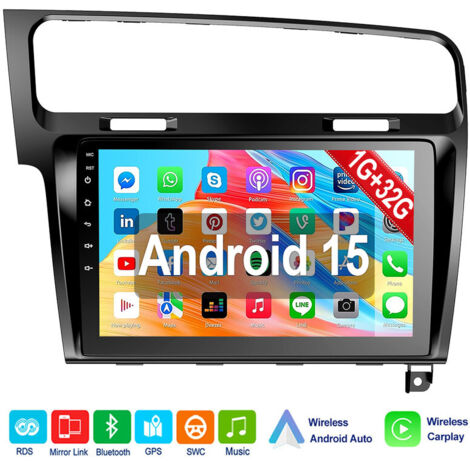 Autoradio pour VW Golf VII MK7 2013-2017 10" APPLE Carplay Android 15 Bluetooth EQ USB GPS Navi WIFI Écran tactile - 1+32G DAB+ CAM